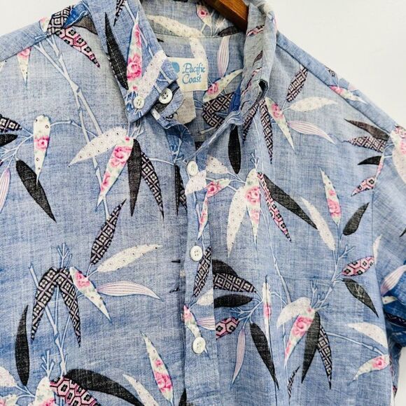 Vintage Hawaiian Reverse Print Tunic Shirt Womens Small Pacific Coast Blue Pink - Picture 6 of 10